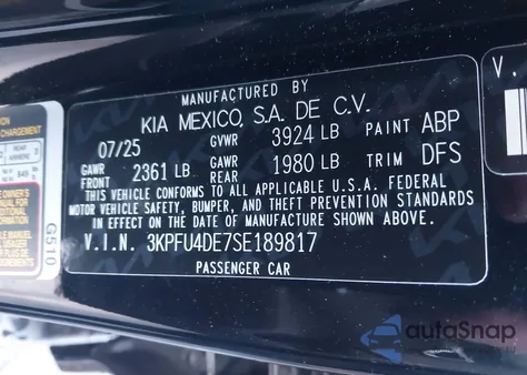 2025 Kia K4 Ex from USA, damaged, VIN 3KPFU4DE7SE189817